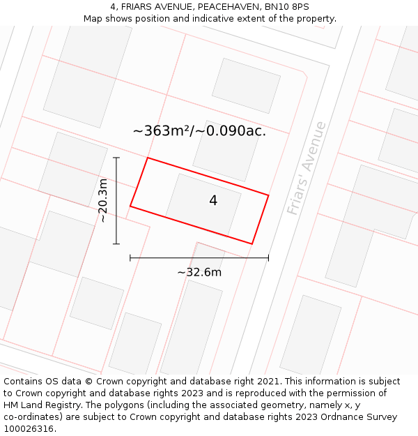 4, FRIARS AVENUE, PEACEHAVEN, BN10 8PS: Plot and title map