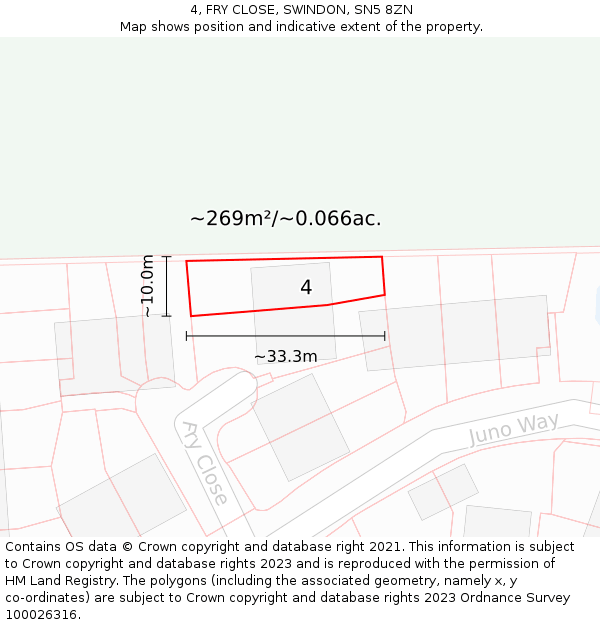 4, FRY CLOSE, SWINDON, SN5 8ZN: Plot and title map