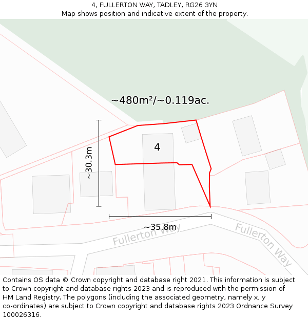 4, FULLERTON WAY, TADLEY, RG26 3YN: Plot and title map