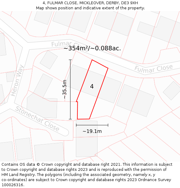 4, FULMAR CLOSE, MICKLEOVER, DERBY, DE3 9XH: Plot and title map