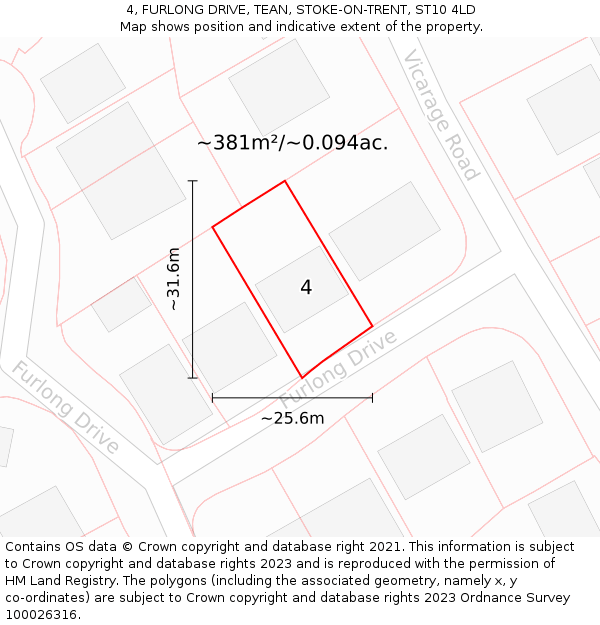4, FURLONG DRIVE, TEAN, STOKE-ON-TRENT, ST10 4LD: Plot and title map
