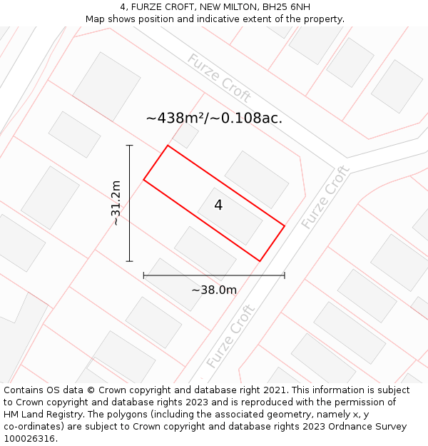4, FURZE CROFT, NEW MILTON, BH25 6NH: Plot and title map