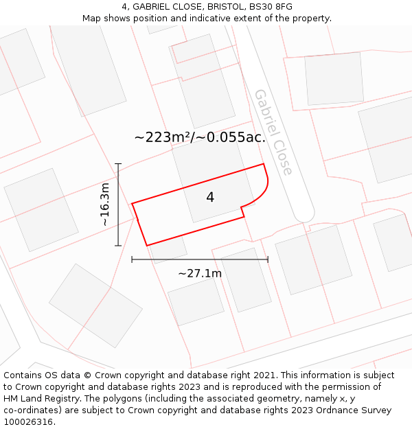 4, GABRIEL CLOSE, BRISTOL, BS30 8FG: Plot and title map