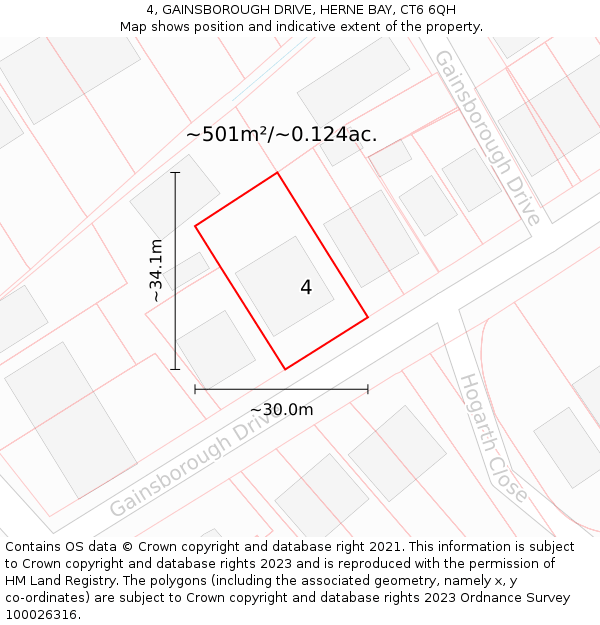 4, GAINSBOROUGH DRIVE, HERNE BAY, CT6 6QH: Plot and title map