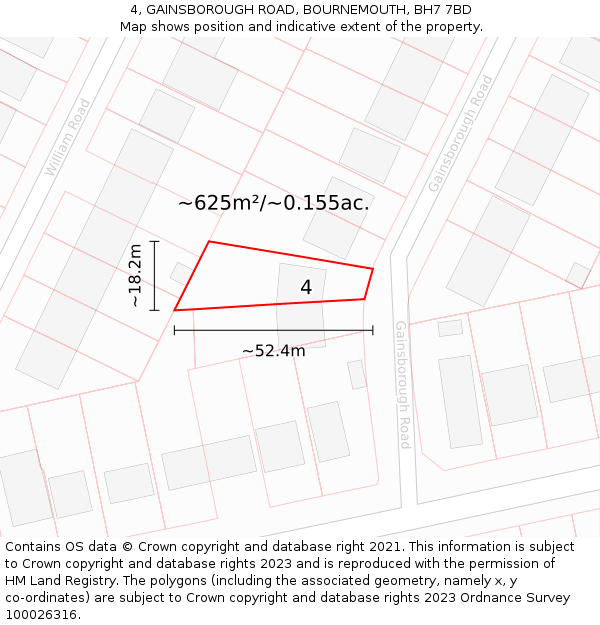 4, GAINSBOROUGH ROAD, BOURNEMOUTH, BH7 7BD: Plot and title map