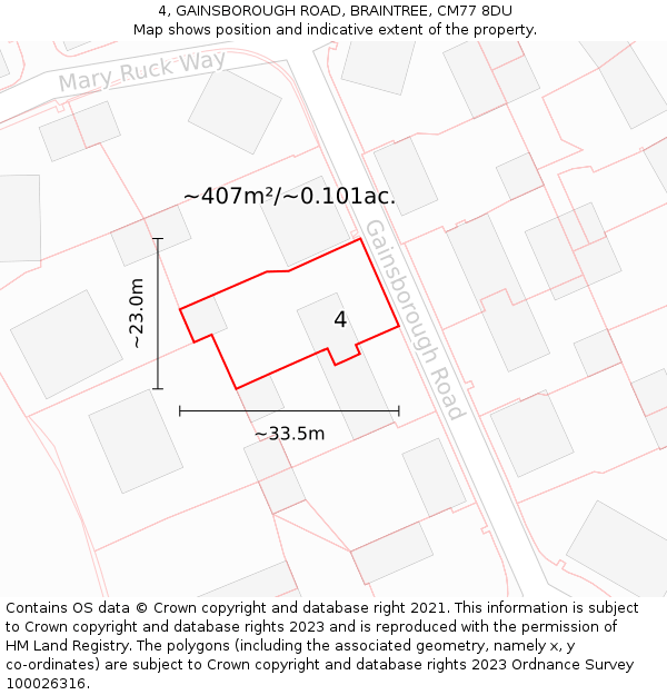 4, GAINSBOROUGH ROAD, BRAINTREE, CM77 8DU: Plot and title map