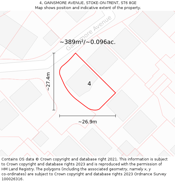 4, GAINSMORE AVENUE, STOKE-ON-TRENT, ST6 8GE: Plot and title map