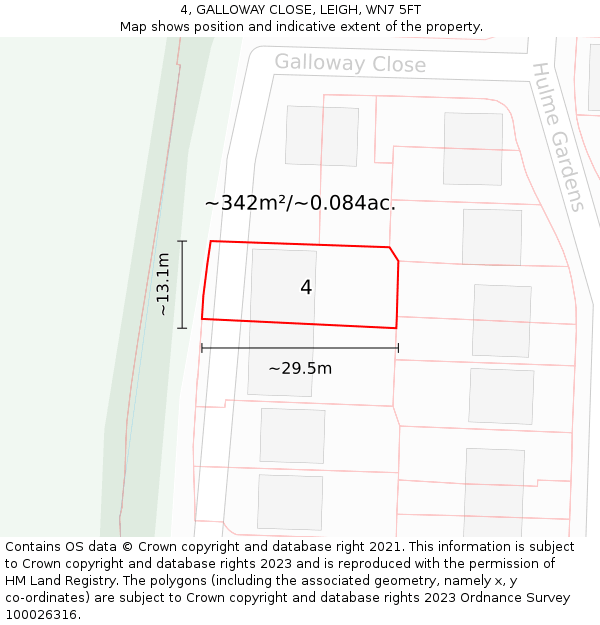 4, GALLOWAY CLOSE, LEIGH, WN7 5FT: Plot and title map