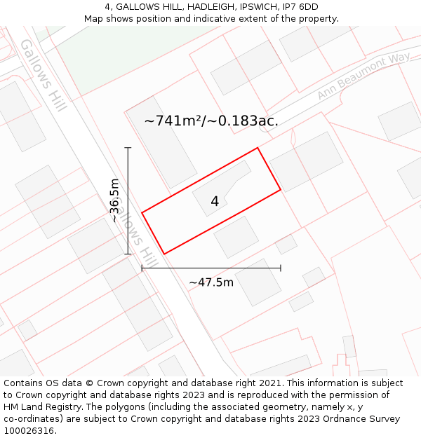 4, GALLOWS HILL, HADLEIGH, IPSWICH, IP7 6DD: Plot and title map