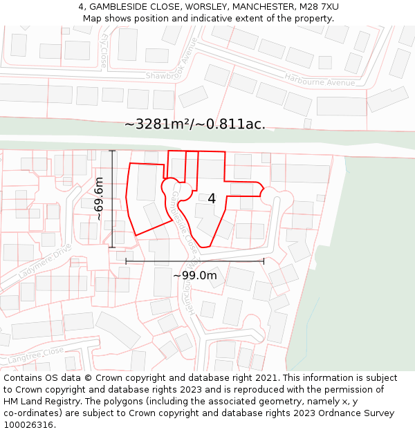 4, GAMBLESIDE CLOSE, WORSLEY, MANCHESTER, M28 7XU: Plot and title map