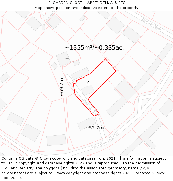 4, GARDEN CLOSE, HARPENDEN, AL5 2EG: Plot and title map