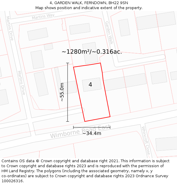 4, GARDEN WALK, FERNDOWN, BH22 9SN: Plot and title map