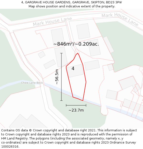 4, GARGRAVE HOUSE GARDENS, GARGRAVE, SKIPTON, BD23 3PW: Plot and title map