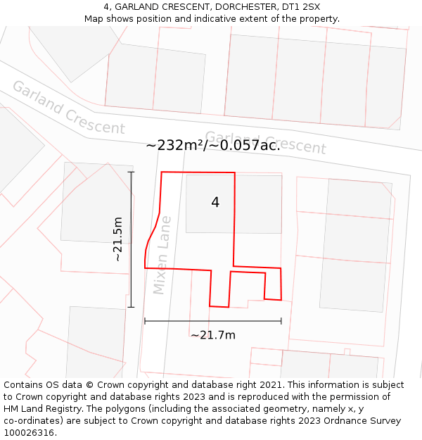 4, GARLAND CRESCENT, DORCHESTER, DT1 2SX: Plot and title map