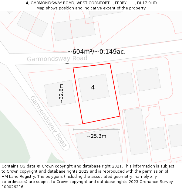 4, GARMONDSWAY ROAD, WEST CORNFORTH, FERRYHILL, DL17 9HD: Plot and title map