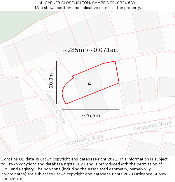 4, GARNER CLOSE, MILTON, CAMBRIDGE, CB24 6DY: Plot and title map