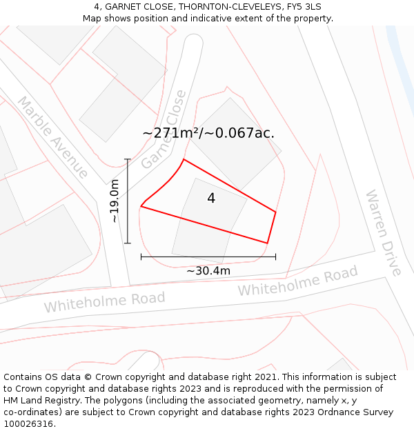 4, GARNET CLOSE, THORNTON-CLEVELEYS, FY5 3LS: Plot and title map