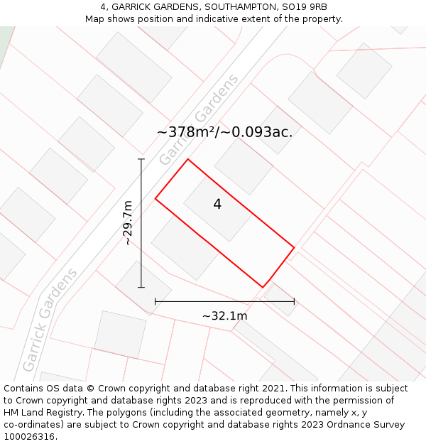 4, GARRICK GARDENS, SOUTHAMPTON, SO19 9RB: Plot and title map