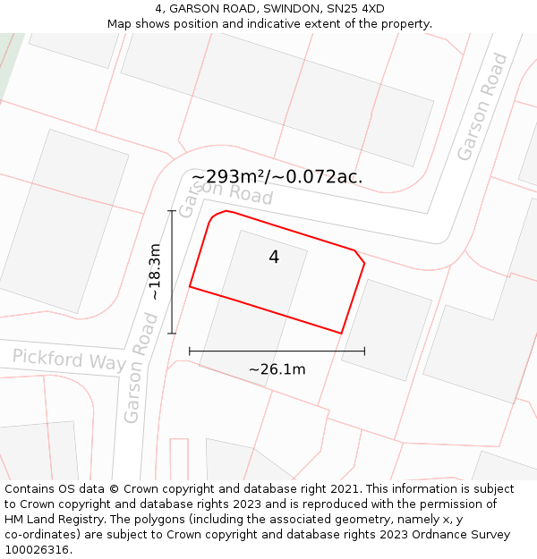 4, GARSON ROAD, SWINDON, SN25 4XD: Plot and title map