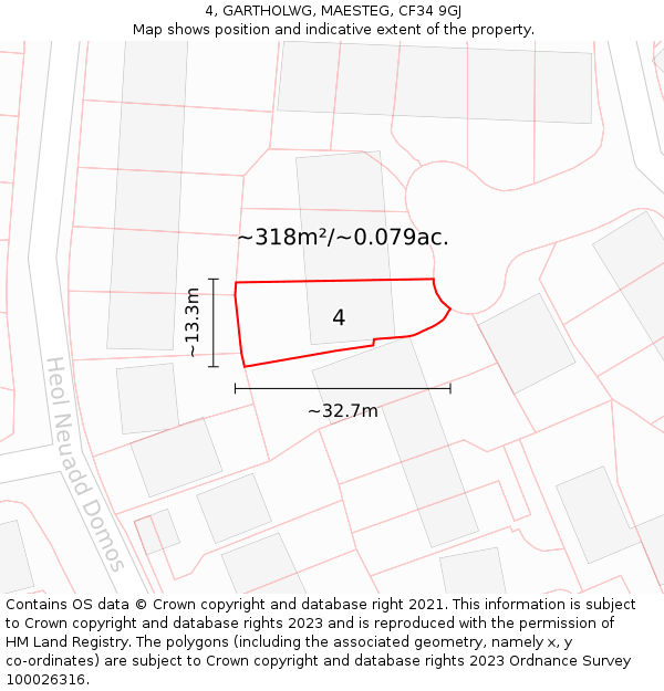 4, GARTHOLWG, MAESTEG, CF34 9GJ: Plot and title map