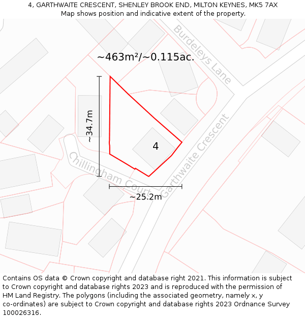 4, GARTHWAITE CRESCENT, SHENLEY BROOK END, MILTON KEYNES, MK5 7AX: Plot and title map