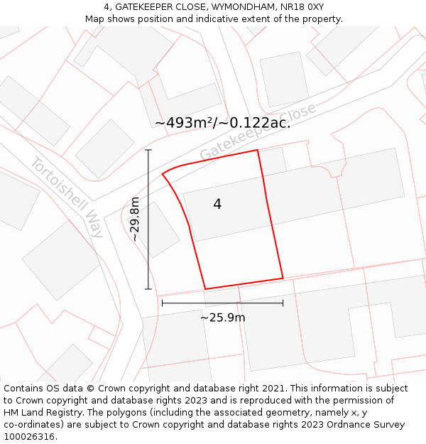 4, GATEKEEPER CLOSE, WYMONDHAM, NR18 0XY: Plot and title map