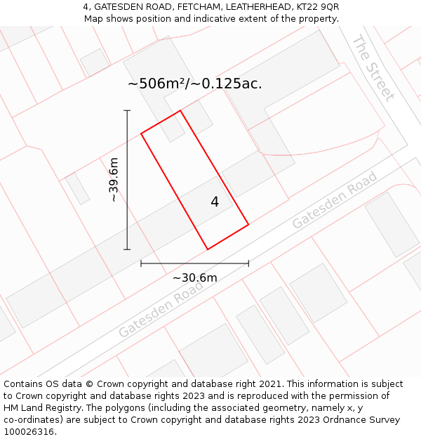 4, GATESDEN ROAD, FETCHAM, LEATHERHEAD, KT22 9QR: Plot and title map