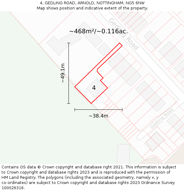 4, GEDLING ROAD, ARNOLD, NOTTINGHAM, NG5 6NW: Plot and title map