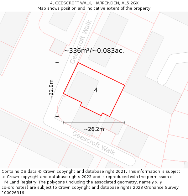 4, GEESCROFT WALK, HARPENDEN, AL5 2GX: Plot and title map