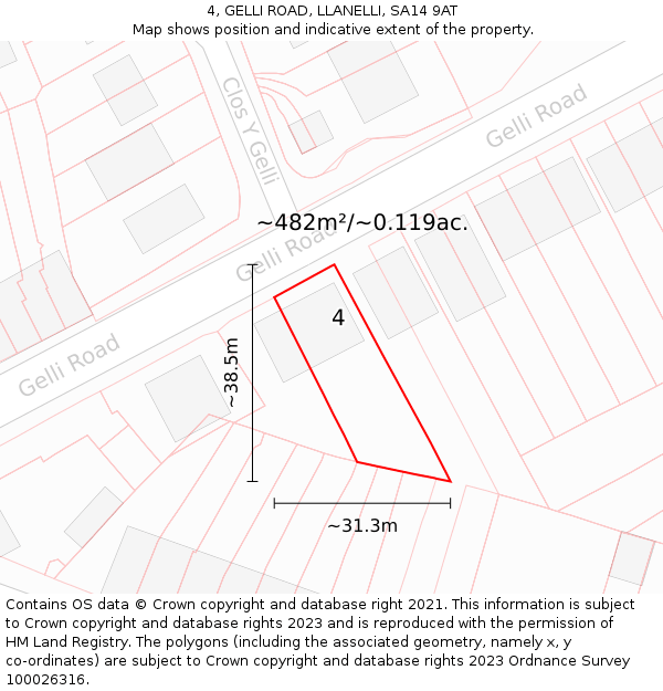 4, GELLI ROAD, LLANELLI, SA14 9AT: Plot and title map