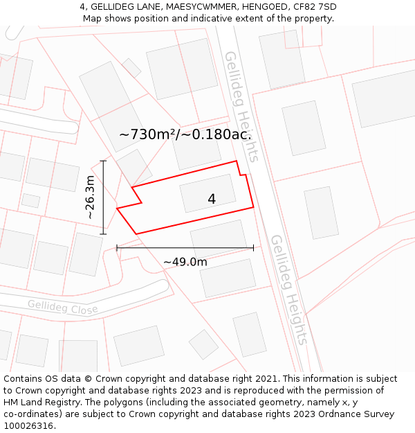 4, GELLIDEG LANE, MAESYCWMMER, HENGOED, CF82 7SD: Plot and title map