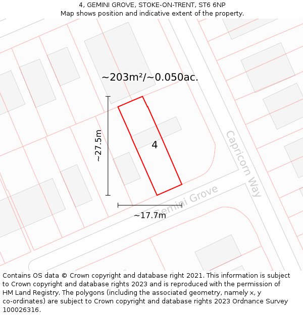 4, GEMINI GROVE, STOKE-ON-TRENT, ST6 6NP: Plot and title map