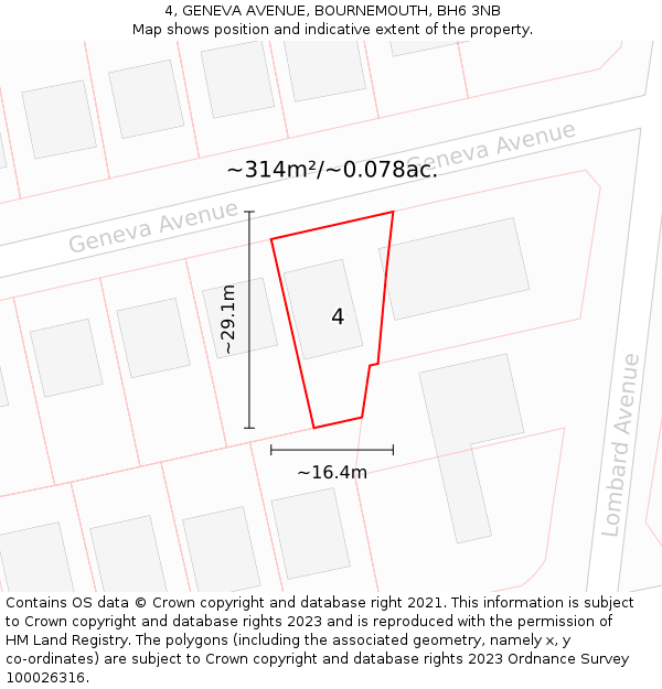 4, GENEVA AVENUE, BOURNEMOUTH, BH6 3NB: Plot and title map