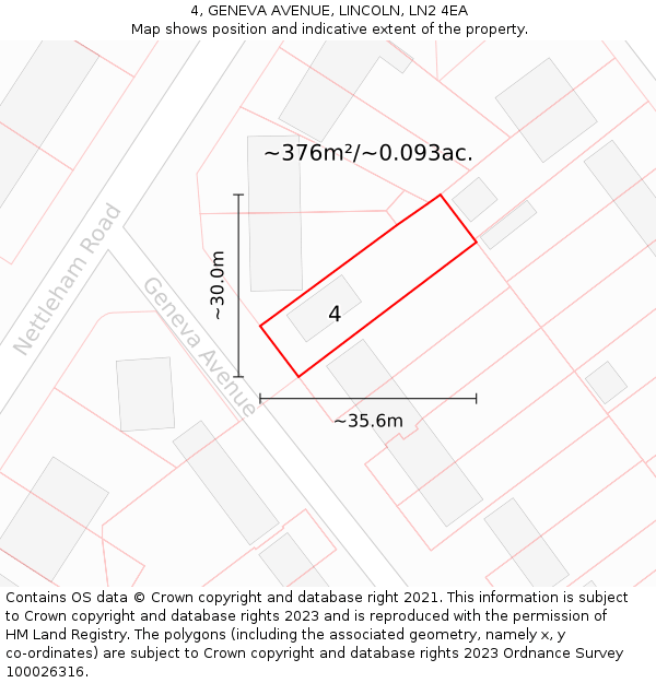 4, GENEVA AVENUE, LINCOLN, LN2 4EA: Plot and title map