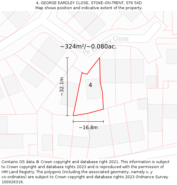 4, GEORGE EARDLEY CLOSE, STOKE-ON-TRENT, ST6 5XD: Plot and title map