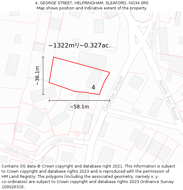 4, GEORGE STREET, HELPRINGHAM, SLEAFORD, NG34 0RS: Plot and title map