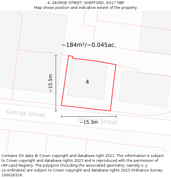 4, GEORGE STREET, SHEFFORD, SG17 5BP: Plot and title map