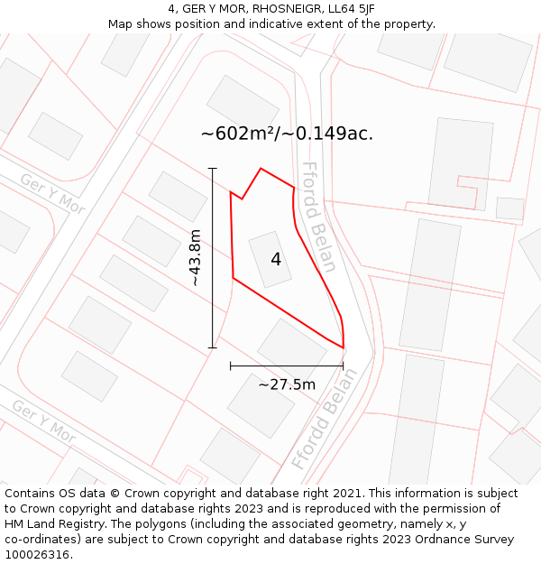 4, GER Y MOR, RHOSNEIGR, LL64 5JF: Plot and title map