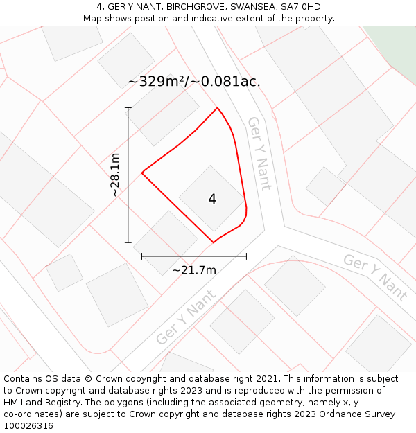 4, GER Y NANT, BIRCHGROVE, SWANSEA, SA7 0HD: Plot and title map