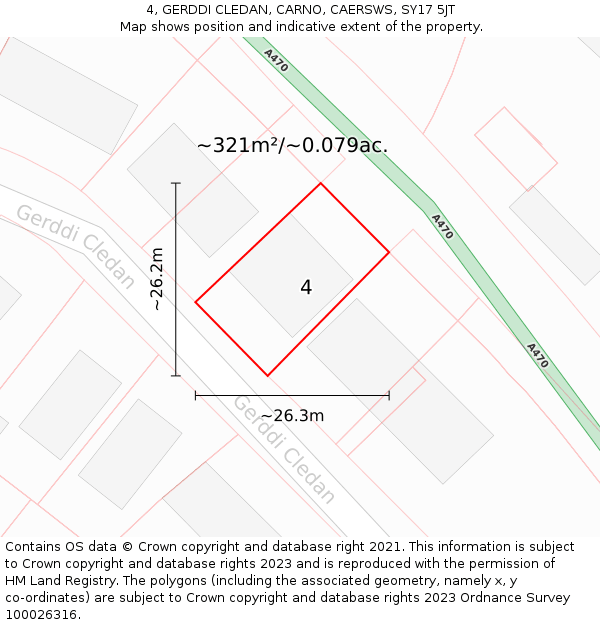 4, GERDDI CLEDAN, CARNO, CAERSWS, SY17 5JT: Plot and title map