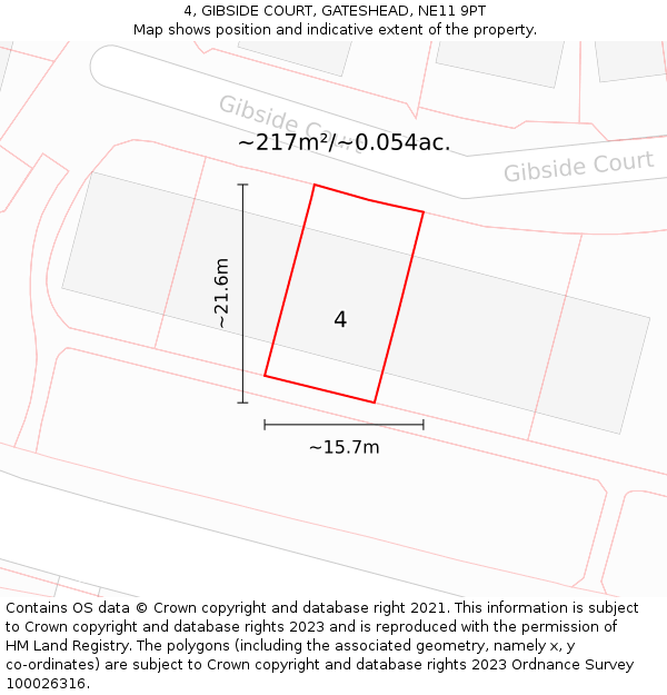 4, GIBSIDE COURT, GATESHEAD, NE11 9PT: Plot and title map