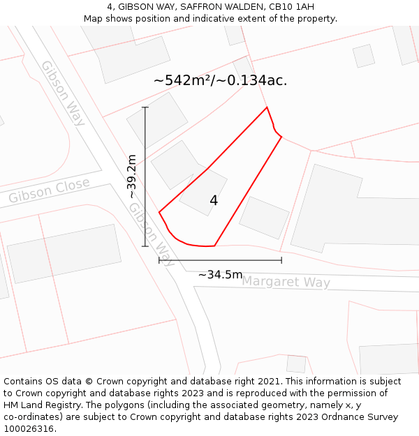 4, GIBSON WAY, SAFFRON WALDEN, CB10 1AH: Plot and title map