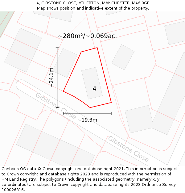 4, GIBSTONE CLOSE, ATHERTON, MANCHESTER, M46 0GF: Plot and title map