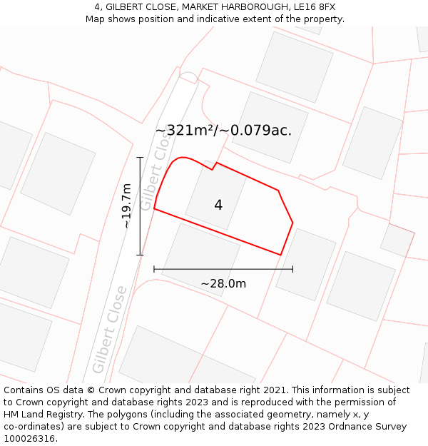 4, GILBERT CLOSE, MARKET HARBOROUGH, LE16 8FX: Plot and title map