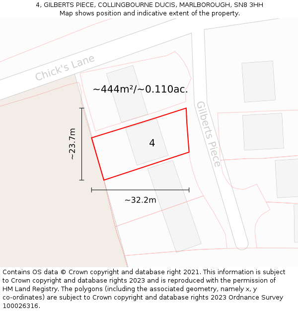 4, GILBERTS PIECE, COLLINGBOURNE DUCIS, MARLBOROUGH, SN8 3HH: Plot and title map