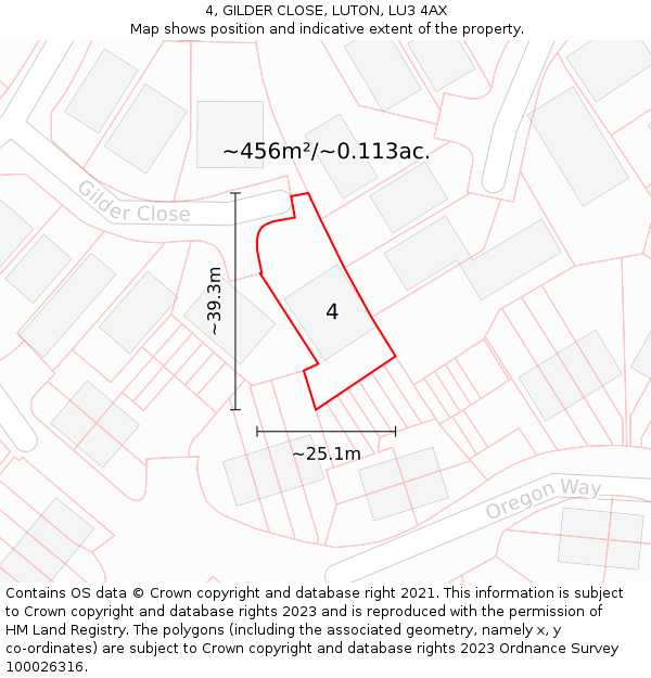 4, GILDER CLOSE, LUTON, LU3 4AX: Plot and title map