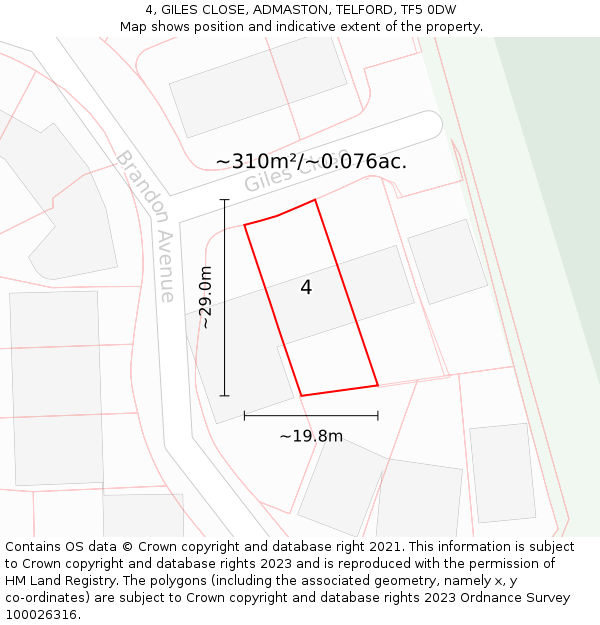 4, GILES CLOSE, ADMASTON, TELFORD, TF5 0DW: Plot and title map