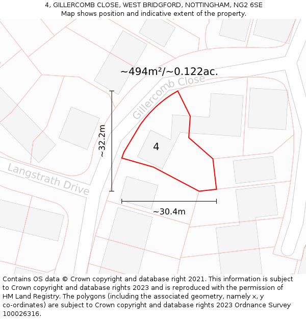 4, GILLERCOMB CLOSE, WEST BRIDGFORD, NOTTINGHAM, NG2 6SE: Plot and title map