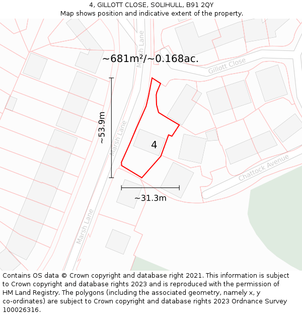 4, GILLOTT CLOSE, SOLIHULL, B91 2QY: Plot and title map