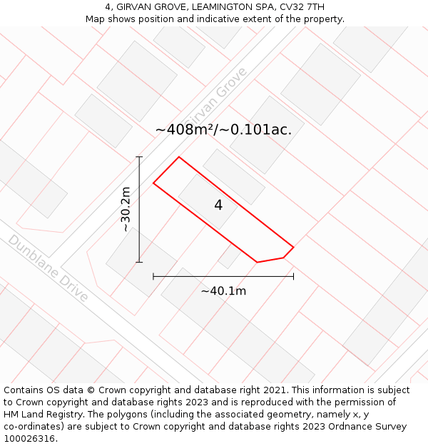 4, GIRVAN GROVE, LEAMINGTON SPA, CV32 7TH: Plot and title map
